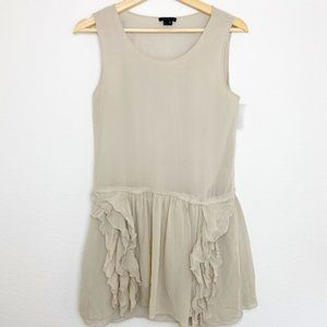 Theory Rinoe Georgette Beige Silk Ruffle Drop Waist Sleeveless Dress Size 0